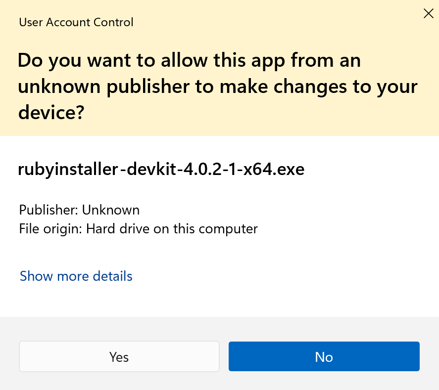 UAC dialog — Allow administrator privileges