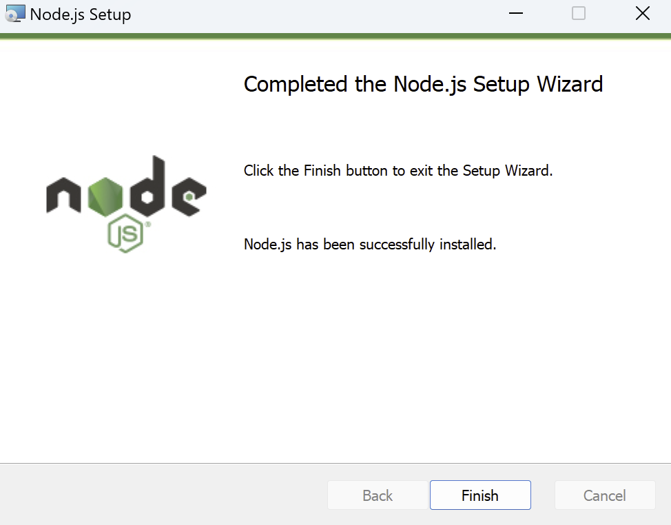 Node.js インストール完了画面
