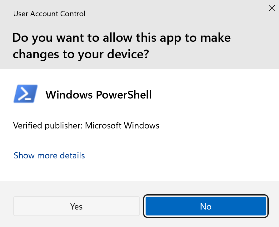 UACダイアログ — PowerShellの管理者権限を許可