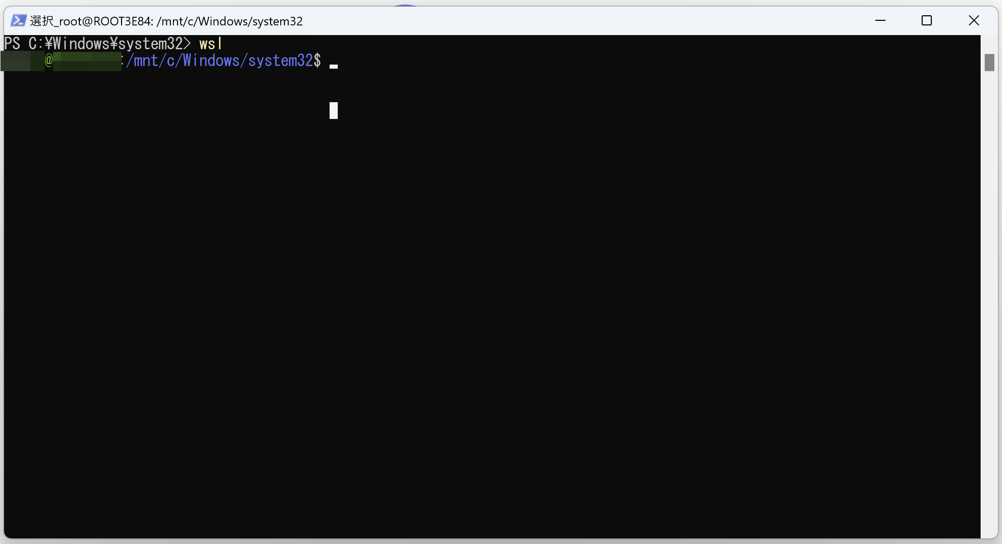 PowerShell で wsl コマンドを実行して Ubuntu が起動した画面