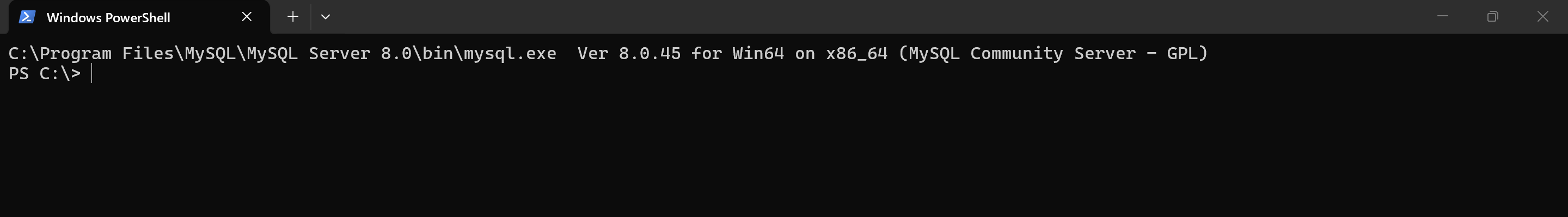 PowerShell で mysql --version を実行してバージョンが表示された画面